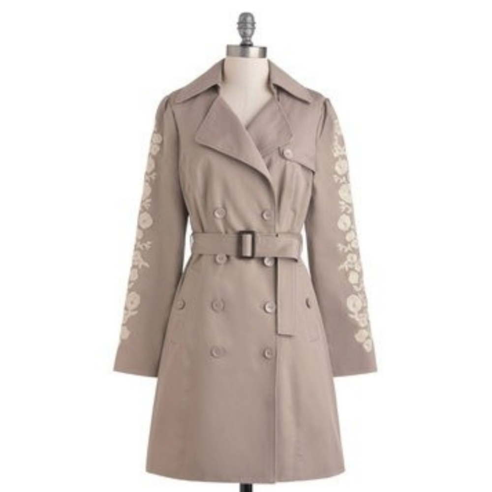 Modcloth Floral Embroidered Trench Coat Darling S